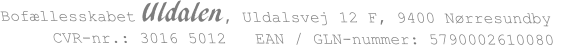 Bofællesskabet Uldalen, Uldalsvej 12 F, 9400 NørresundbyCVR-nr.: 3016 5012   EAN / GLN-nummer: 5790002610080   